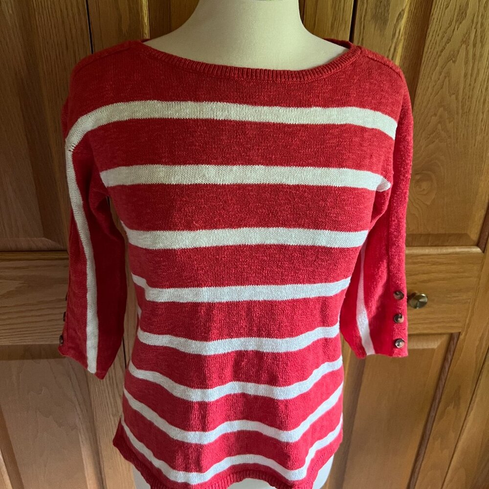 Talbots - Button Cuff Stripe Slub Pullover -- Exc… - image 1
